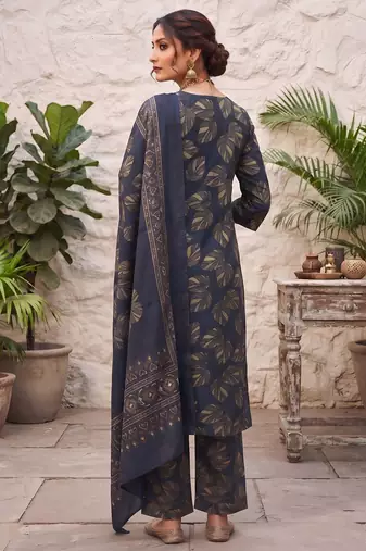 Blue floral printed cotton kurta set