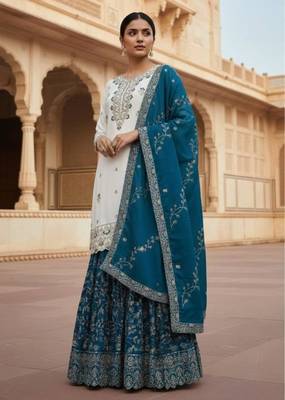 Off-white silk blend embroidered sharara set 3