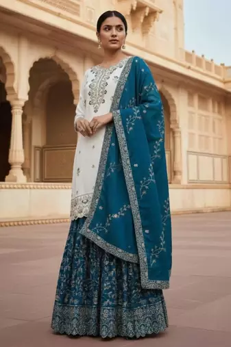 Off-white silk blend embroidered sharara set