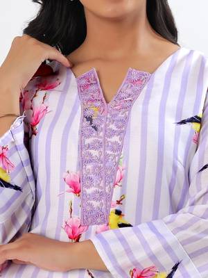 Lavender stripes cotton kurta set 4