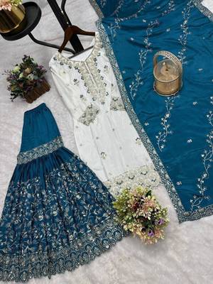 Off-white silk blend embroidered sharara set 4