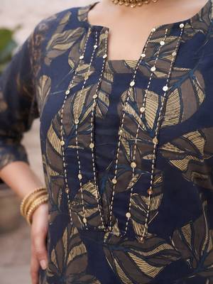 Blue floral printed cotton kurta set 5