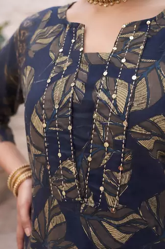 Blue floral printed cotton kurta set