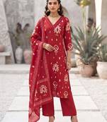 Red floral printed cotton kurta set