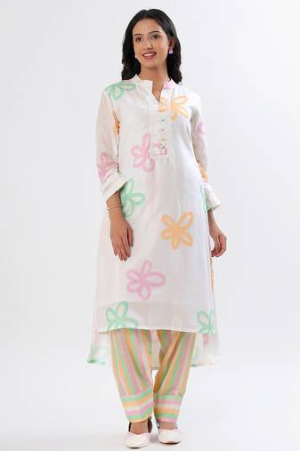 White floral cotton kurta set
