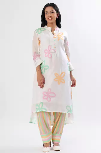 White floral cotton kurta set