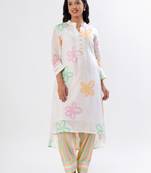 White floral cotton kurta set