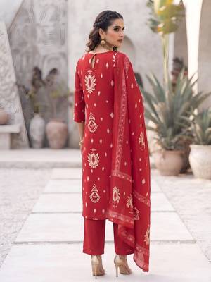 Red floral printed cotton kurta set 2