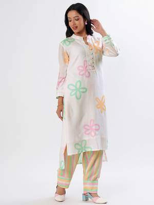 White floral cotton kurta set 2