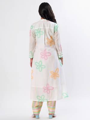 White floral cotton kurta set 3