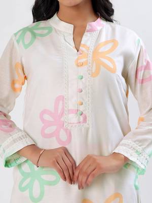 White floral cotton kurta set 4