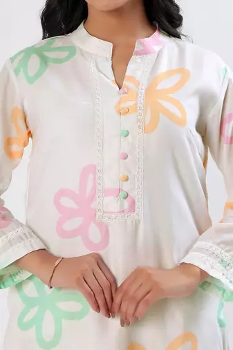 White floral cotton kurta set