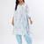 White & blue a-shape cotton kurta set