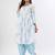 White & blue a-shape cotton kurta set