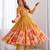 Dark-yellow organza printed flared gown set