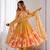 Dark-yellow organza printed flared gown set