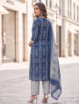 Blue floral printed cotton kurta set 2