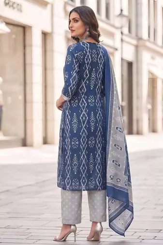 Blue floral printed cotton kurta set