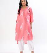 Peach giraffe cotton kurta set