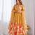 Dark-yellow organza printed flared gown set