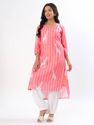 Peach giraffe cotton kurta set 2
