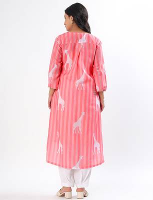 Peach giraffe cotton kurta set 3