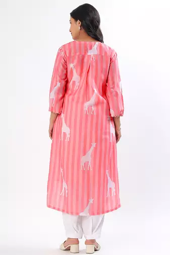 Peach giraffe cotton kurta set