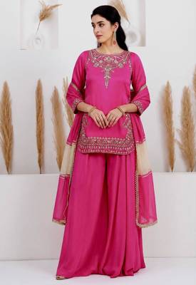 Pink crepe embroidered palazzo set 1