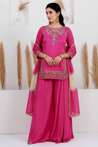 Pink crepe embroidered palazzo set