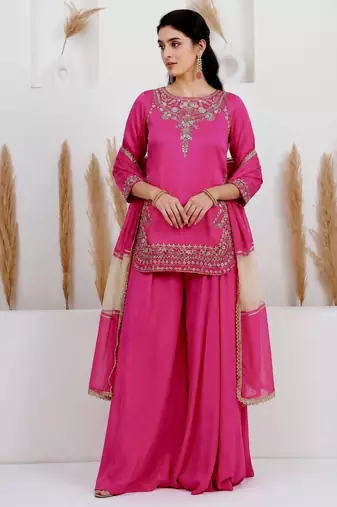 Pink crepe embroidered palazzo set