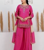 Pink crepe embroidered palazzo set