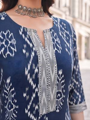 Blue floral printed cotton kurta set 5