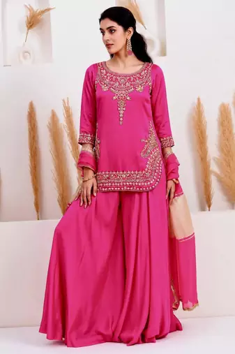 Pink crepe embroidered palazzo set