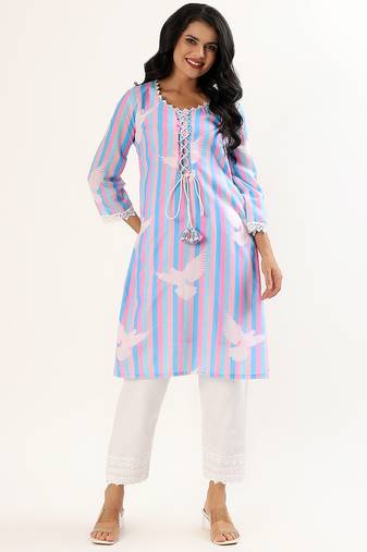 Pink & blue cotton kurta set