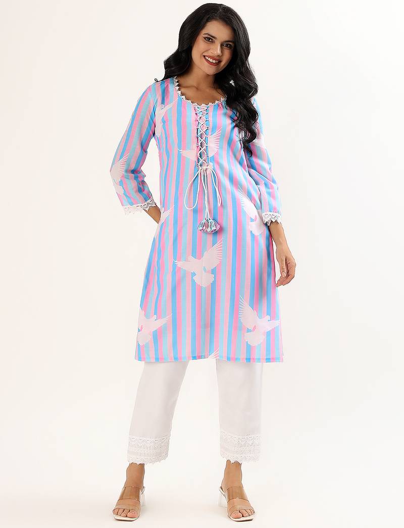 Pink & blue cotton kurta set