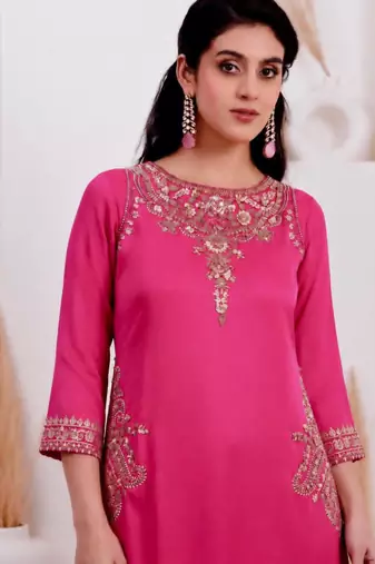 Pink crepe embroidered palazzo set