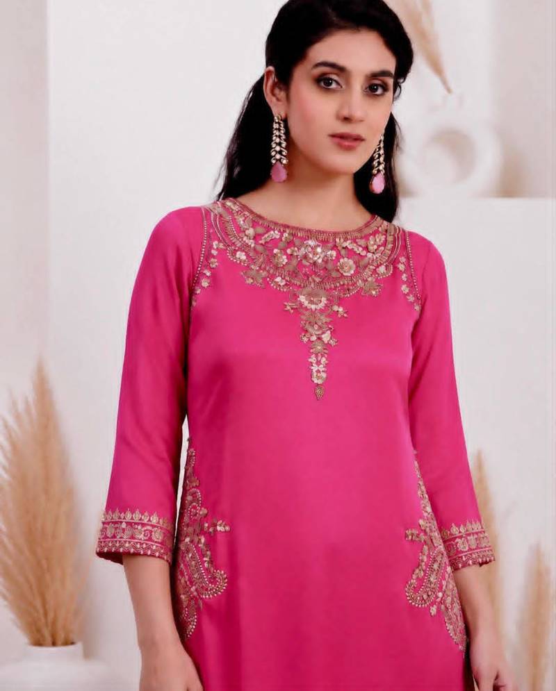 Pink crepe embroidered palazzo set