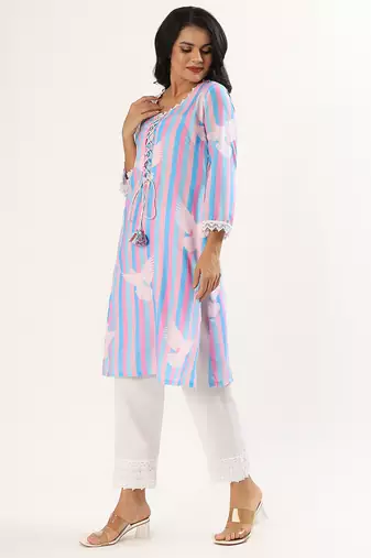 Pink & blue cotton kurta set