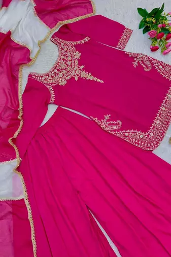Pink crepe embroidered palazzo set