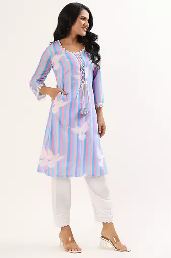 Pink & blue cotton kurta set