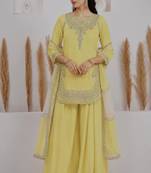 Yellow crepe embroidered palazzo set