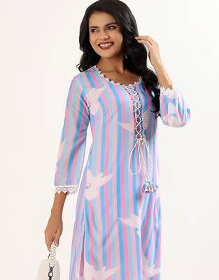 Pink & blue cotton kurta set 4