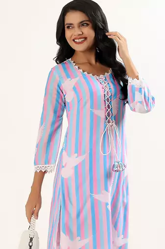 Pink & blue cotton kurta set