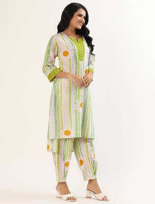 Green cotton linen kurta set 2