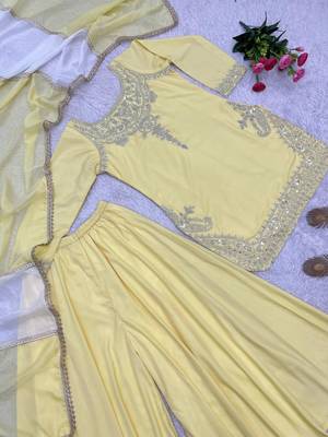 Yellow crepe embroidered palazzo set 4