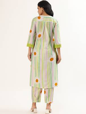 Green cotton linen kurta set 3