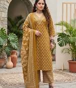 Yellow floral printed cotton kurta set