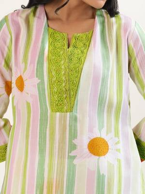 Green cotton linen kurta set 4