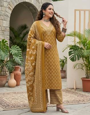 Yellow floral printed cotton kurta set 2
