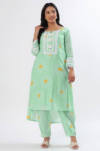 Minty green cotton kurta set